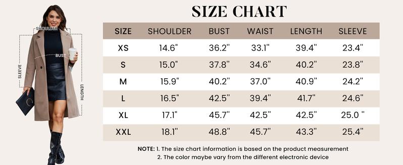 Naeduo Women's Winter Wool Blend Coat Casual Notch Lapel Single-Breasted Peacoat Knee-length Mid Long Pea Trench Overcoat