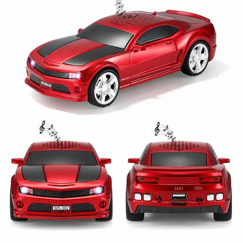 WSTER WS-592 Sports Car Bluetooth Stereo Speaker with LED Lights - Loud Party Multimedia Speaker System, FM Radio, USB/AUX/TF Playback, Auxiliary Input, Bass Boost, Birthday Gift for Car Lovers