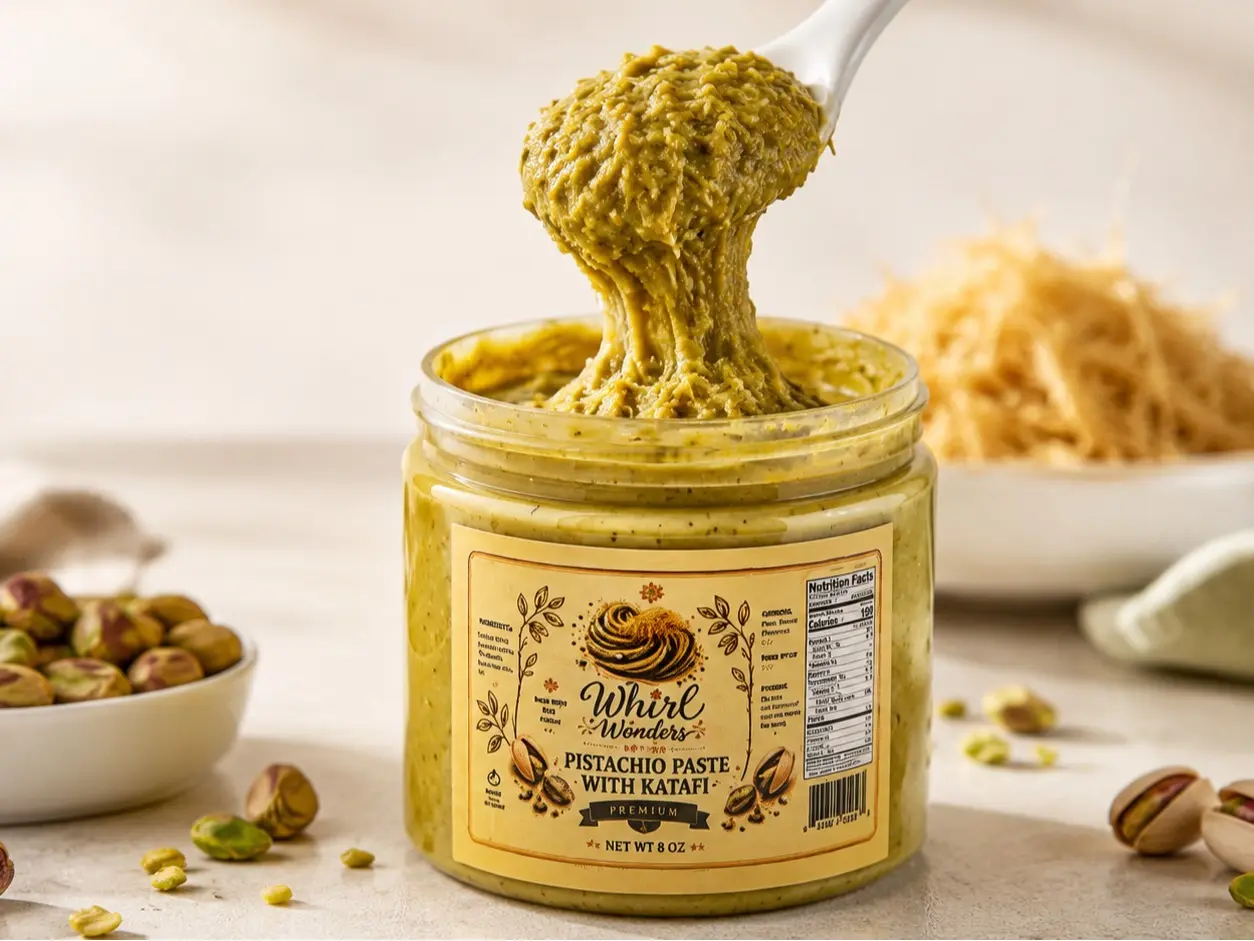 Pistachio Paste with Crispy Katafi – Real Pistachios | Crunchy Kunafa Spread | Viral Middle Eastern Dessert | 8 oz | Made in USA