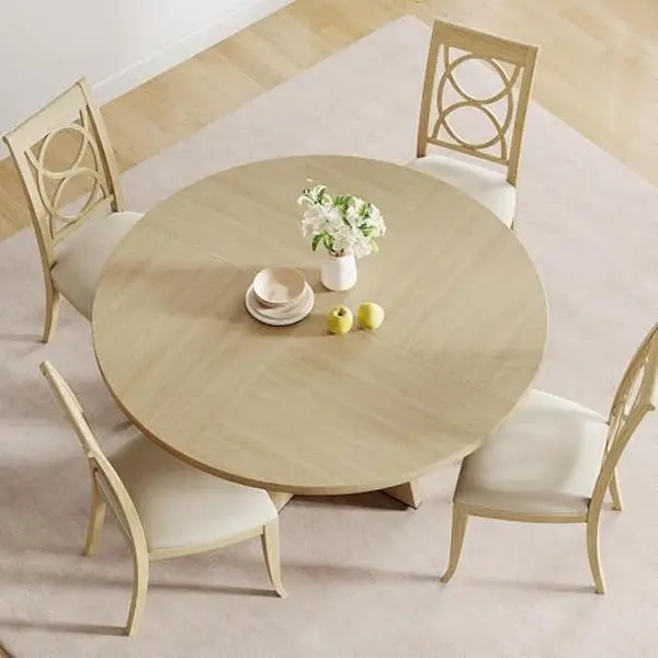 47 in Rustic Pedestal-Base Wood Dinner Table Set for 4-6, Farmhouse Round Indoor Kitchen Dining Room Furniture for Family Meals