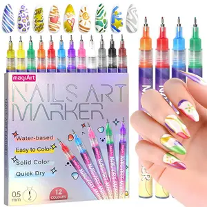 12 Color Nail Art Pens Set - Outline Acrylic Paint Markers for DIY Manicure Polish, Quick Drying Graffiti Highlighter Water-Based 3D Dot Marker Cutics Doodle Pen, Multifunctional Nail Art Supplies for Home Salon Use, Gift for Women Girls Cosmetic