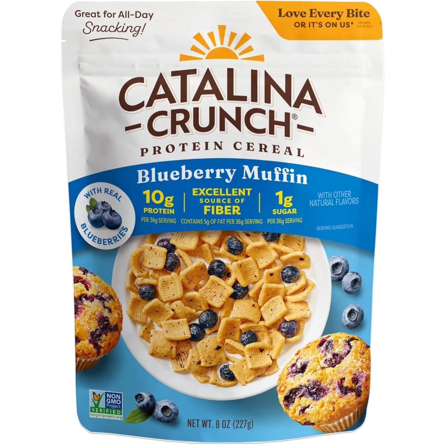 Catalina Crunch Protein Cereal - Breakfast Cereal with 10g of Protein, No Added Sugar - Gluten Free - Blueberry Muffin - 8 oz. Bag (Pack of 1)