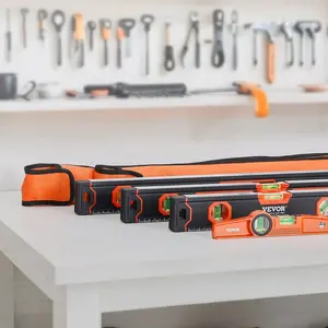 4-Piece Fully Magnetic Aluminum Alloy Torpedo Level Set, 48/24/16/10 In Levels with Fluorescent Light-Up Bubble Vials, SAE/Metric Scale for 45/90/180 Degree Measurements