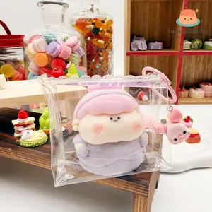 SquishyGlamToy Pink Hair Puff Princess Squishy  Chubby Pink Hair Princess | Clear Bag Charm | Soft Slow Rising | Pastel Cute