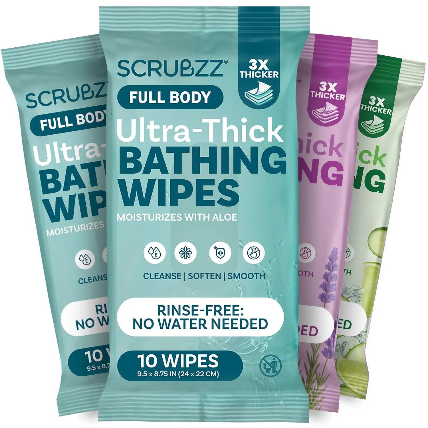Scrubzz Extra Large & Ultra Thick Bath Wipes for Adults No Rinse - 10 Disposable Body Cleansing Wipes for Men Women Gym Camping Post Surgery