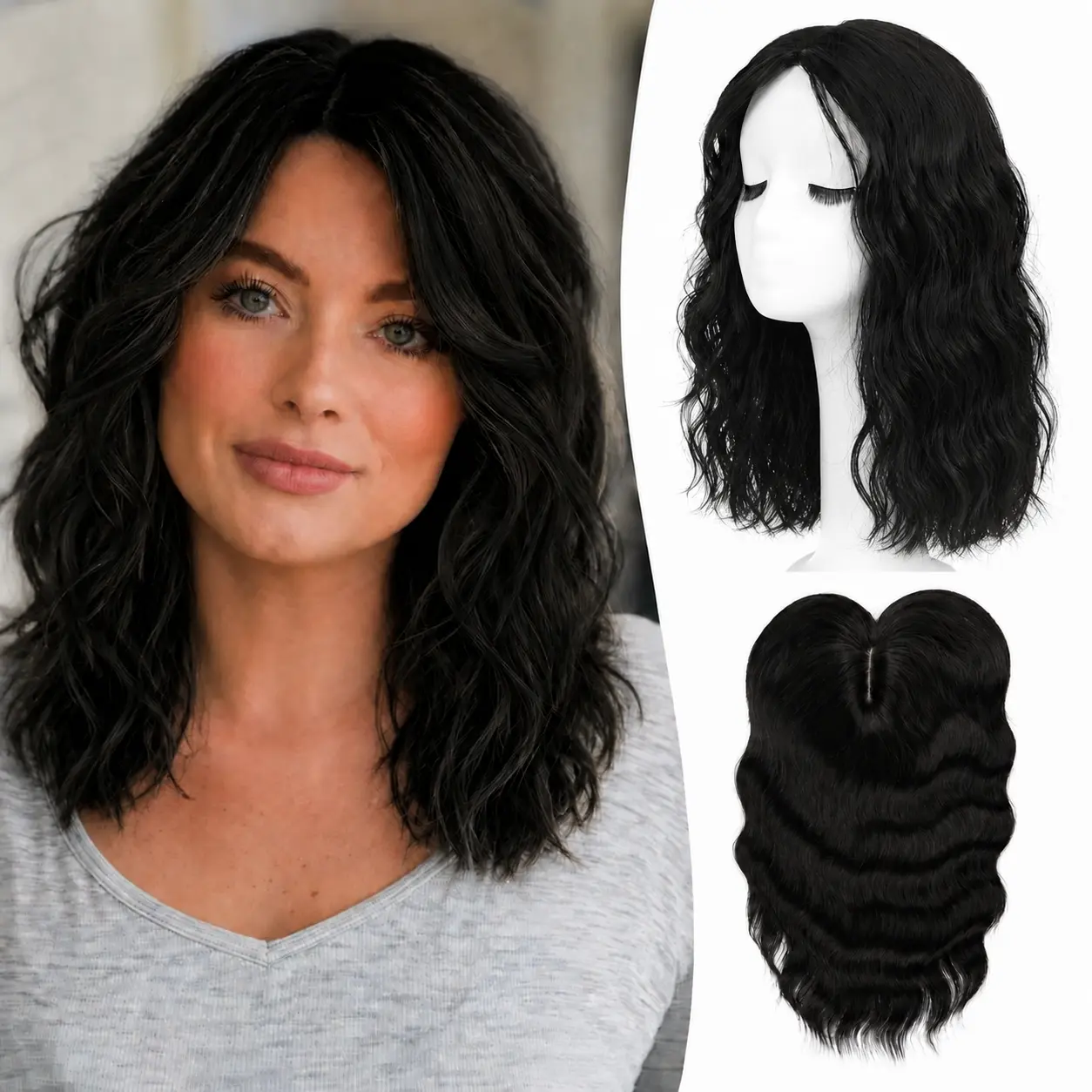 12inch Hair Topper for Women Natural-Looking Wiglet for Thinning Hair, Lightweight Volume Hairpiece, White Hair & Root Cover