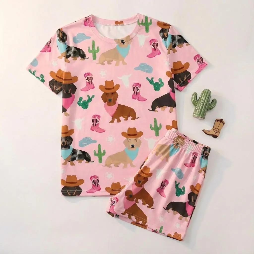 Dachshund Pink Short-Sleeve PajamaSet