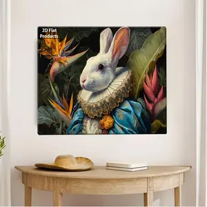 2D Flat, 2D Flat A Easter Themed Canvas Wood Frame Painting a White Rabbit in an Elegant Dress Painting Portrait in the Perfect for Decorating Living Rooms, Bedrooms, Bathrooms, Kitchens, and Offices - Modern Style, for Indoor Use, Valentine's Day	