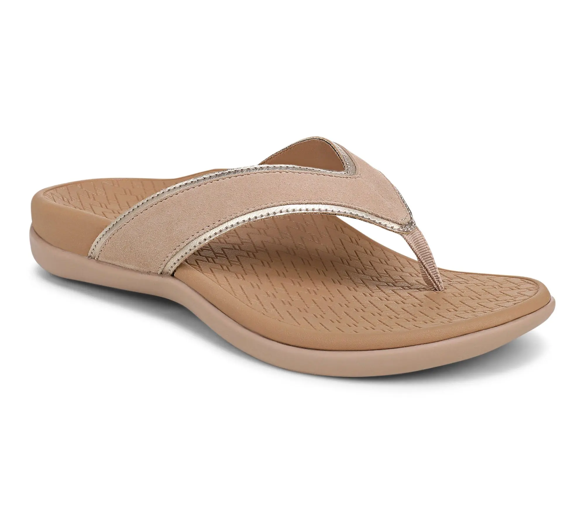 Vionic Leather Metallic Trim Thong Sandals - Tide Tava