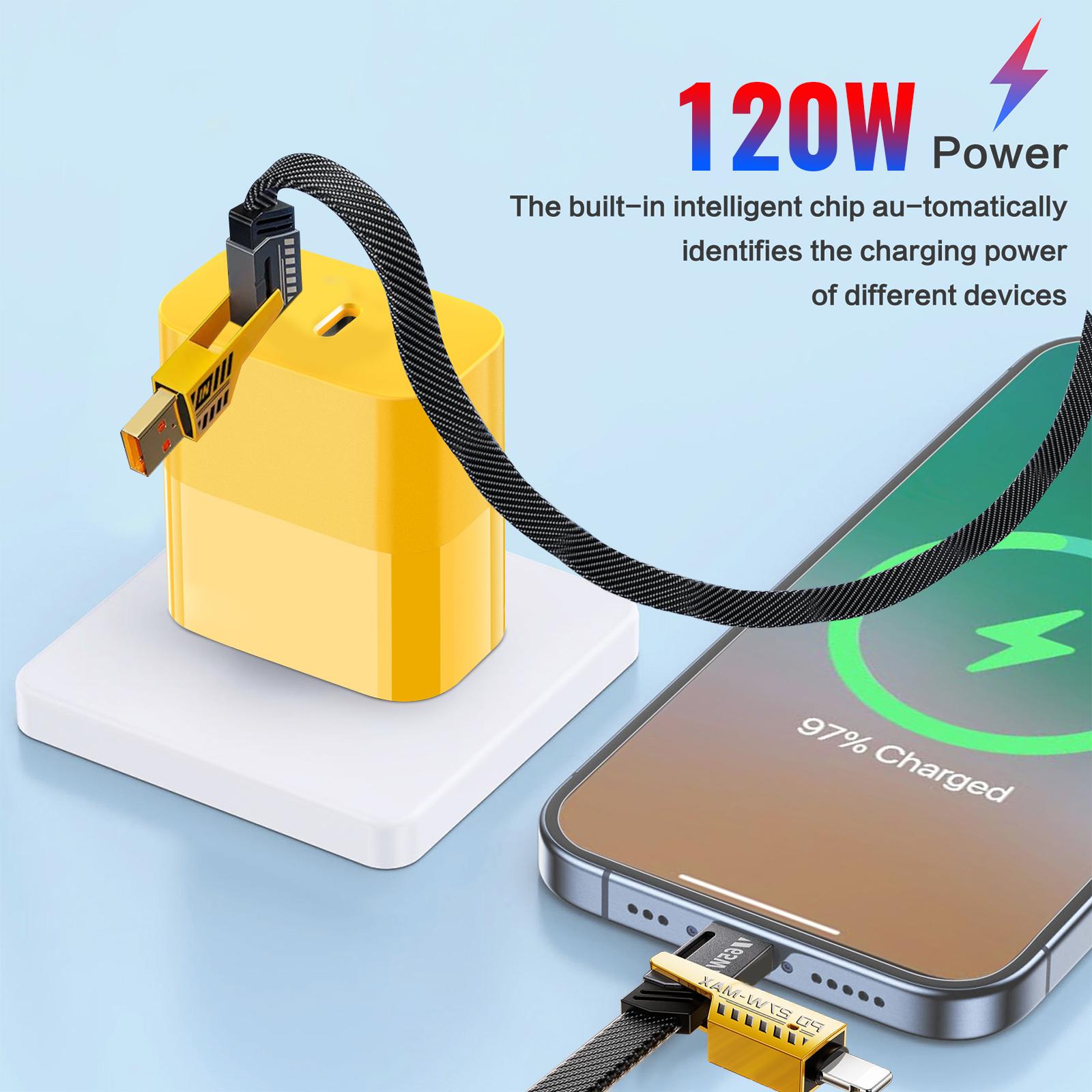 1-Pack Portable Fast Charger, Type C/USB A Dual Ports Adapter,4 in 1 Fast Charging Cable & Data Sync, 5FT Flat Braided Charger Cord for iPhone 17/16/15/14/13/12Pro Max/iPad/Airpods/Samsung Series Phone Accessories 1-Pack Portable Fast Charger, Type C/USB A Dual Ports Adapter,4 in 1 Fast Charging Cable & Data Sync, 5FT Flat Braided Charger Cord for iPhone 17/16/15/14/13/12Pro Max/iPad/Airpods/Samsung Series Phone Accessories