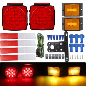 12V Rear Led Submersible Square Trailer Tail Lights Kit Boat Truck Waterproof