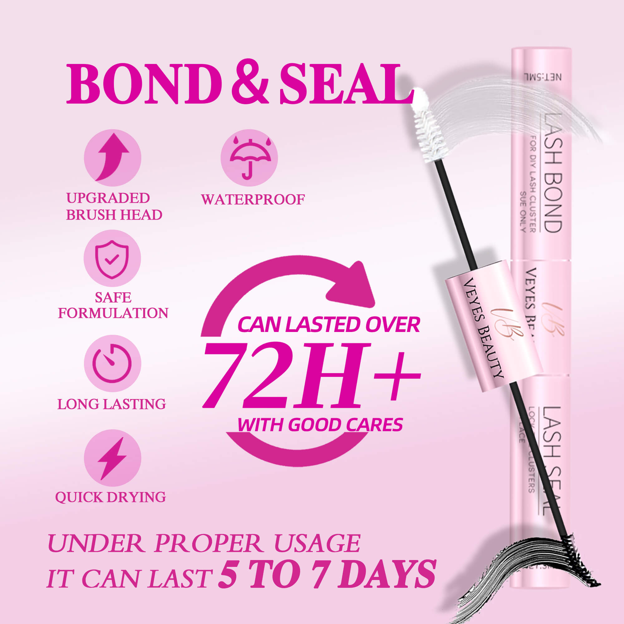 Veyesbeauty LuxeBold Cluster Lashes Eyelashes Cluster Individual Lash Extensions with Bond & Seal Tweezer Dramatic Volume Eyelash Wispy Faux Mink Lash Mixed Length DIY Large Tray for Self Makeup Cosmetic Application at Home