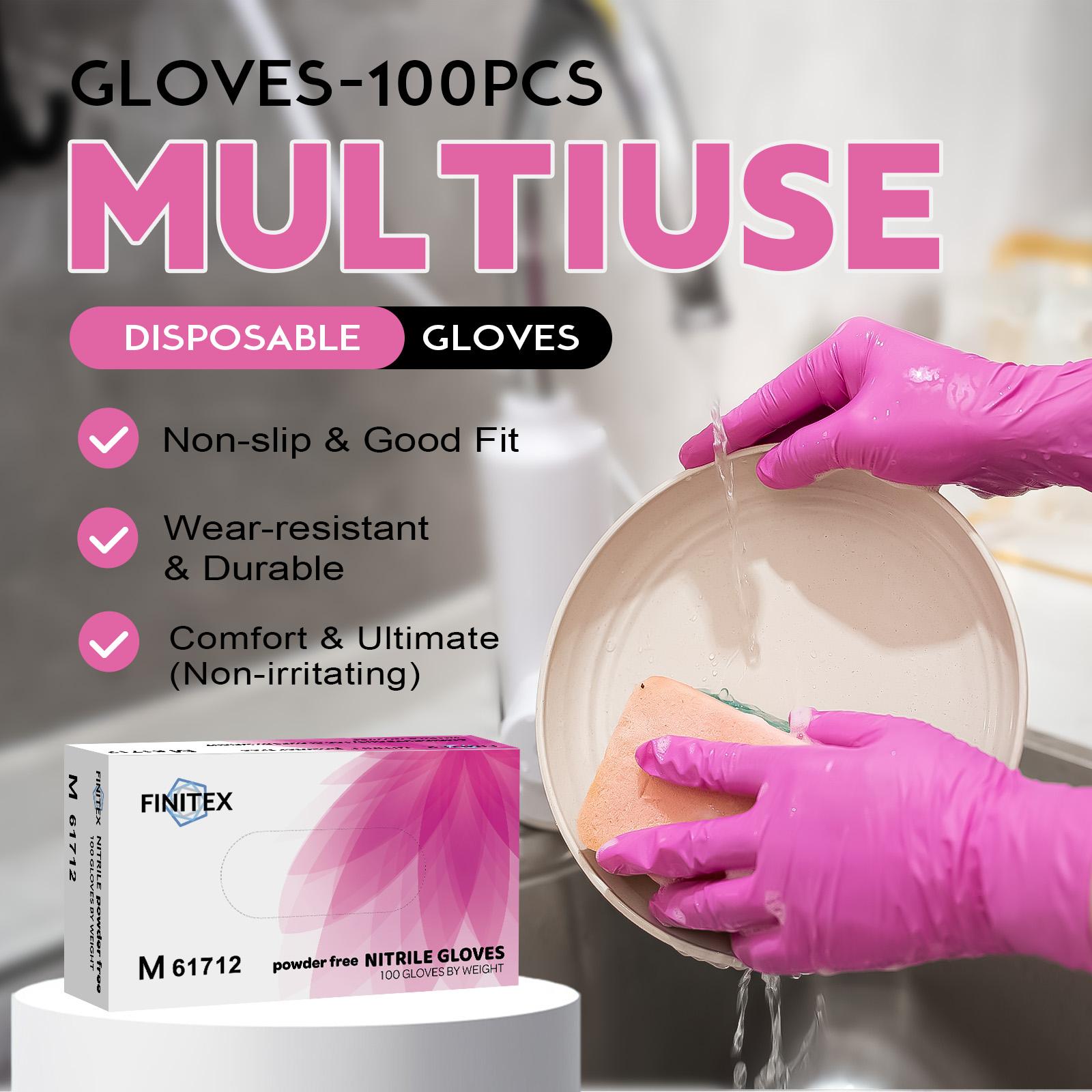 FINITEX Rose Red Nitrile Cleaning Gloves, Disposable Latex&Powder-Free Cook Kitchen Nail HandCare Manicure DIY Art Craft Household Office Essentials Gardening Farming Work,Durable Multi-Purpose Daily Home Decoration Tool,Spring Valentine Holiday Love Gift