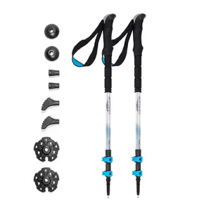 Aluminum Quick Lock Trekking Poles - EVA Grip - Pair - Silver/Teal