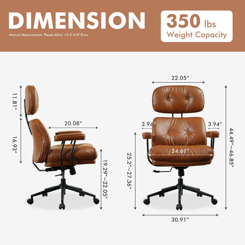 【Jumpstart Sale】Ovios Oversized Home Office Chair, Extra-Wide Seat, Built for Big & Tall Comfort, Mid-Century Modern Faux Leather Chairs with Thickened Cushions, Comfy High Back Swivel Rolling Executive Computer Armchair