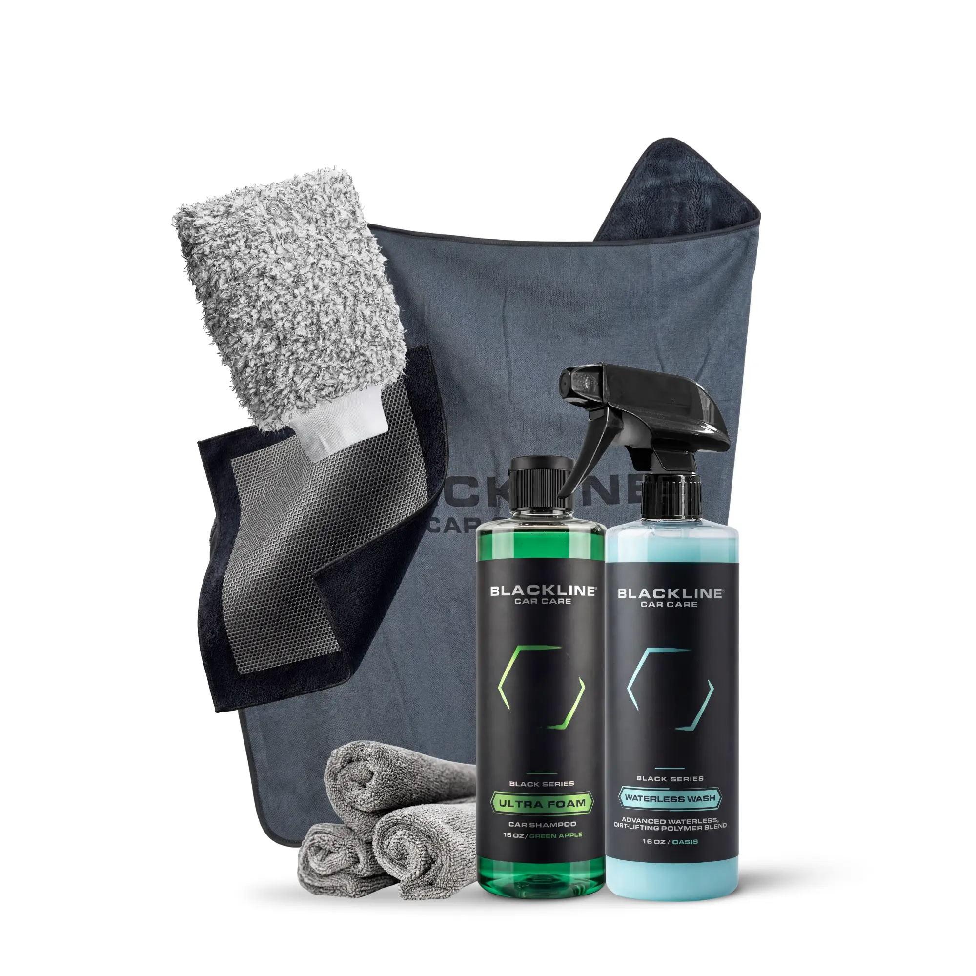 BLACKLINE Ultimate Clay Wash Kit - Deep decontamination, smooth glide, and a scratch-free finish. Includes clay towel, Slim Drying Towel, wash mitt, edgeless microfiber 3-pack, 16oz Waterless Wash, and 16oz Ultra Foam. Car Detailing Products Car Detailing