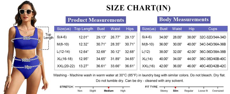 ANRABESS Women Swimsuits Two Piece Bikini Set High Waisted Ribbed Tummy Control Modest Bathing Suits 2026 Beach Swim Wear