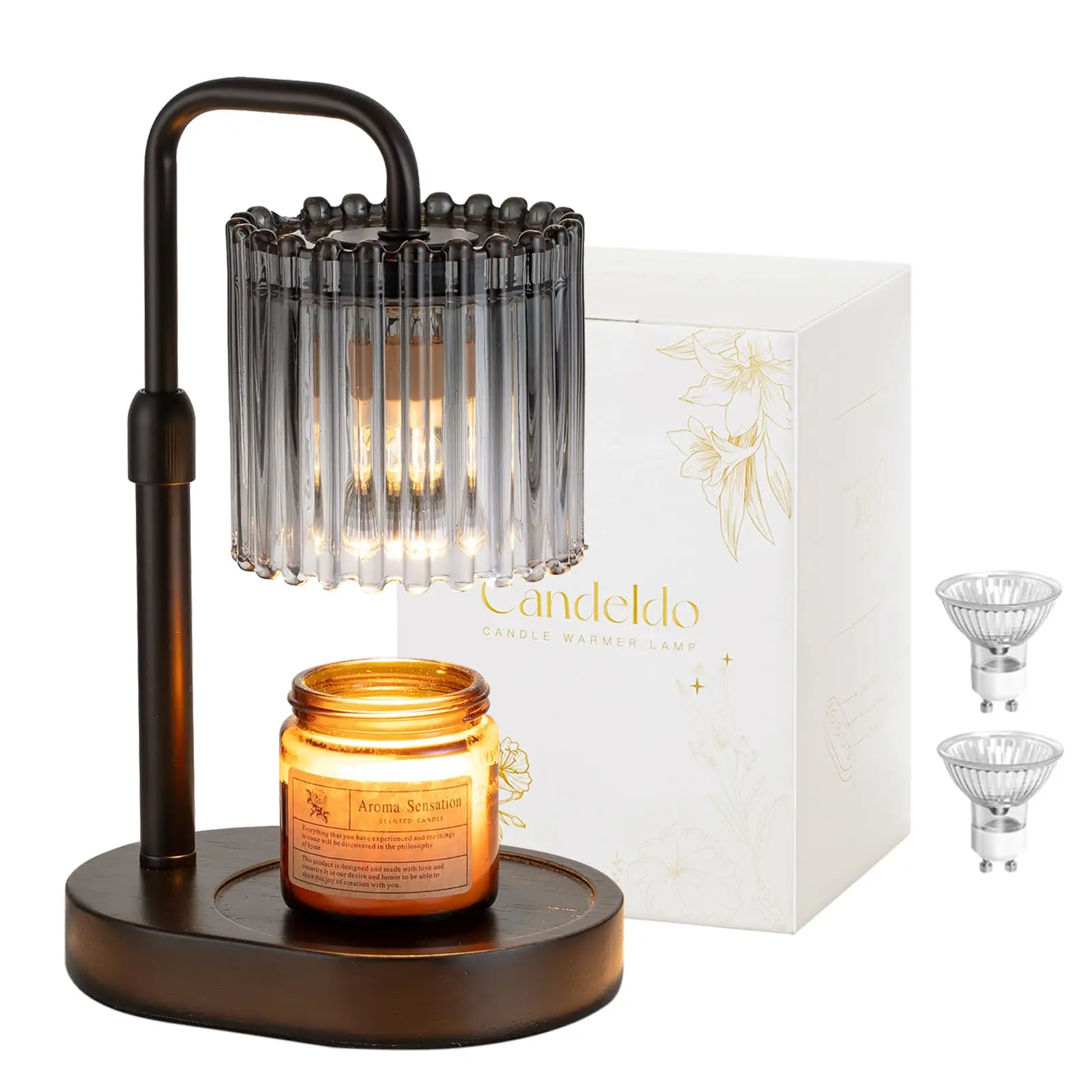 Crystal Vertical Stripe Candle Warmer Lamp with Timer, Height Adjustable Wax Melt Dimmable with 2 Bulbs Modern Bedroom Decor for Women, Home Decoration Home Accessories