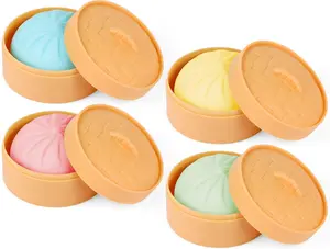 Mothers Day Gift 4 PCS Colorful Dumpling Stress Balls Fidget Sensory Toy,Squeeze Dough Ball Stress Relief Hand Toy,Bun with Food Steamer Stretchy Desk Toys