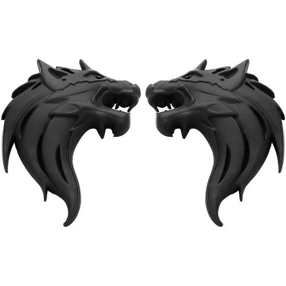 2pcs Sturdy Metallic 3D Wolf Head Self-Adhesive Badge Emblems - Water-Resistant, DIY-Friendly Decorative Car Stickers for Gearheads, Car Exterior Front/Rear Decoration (Black)