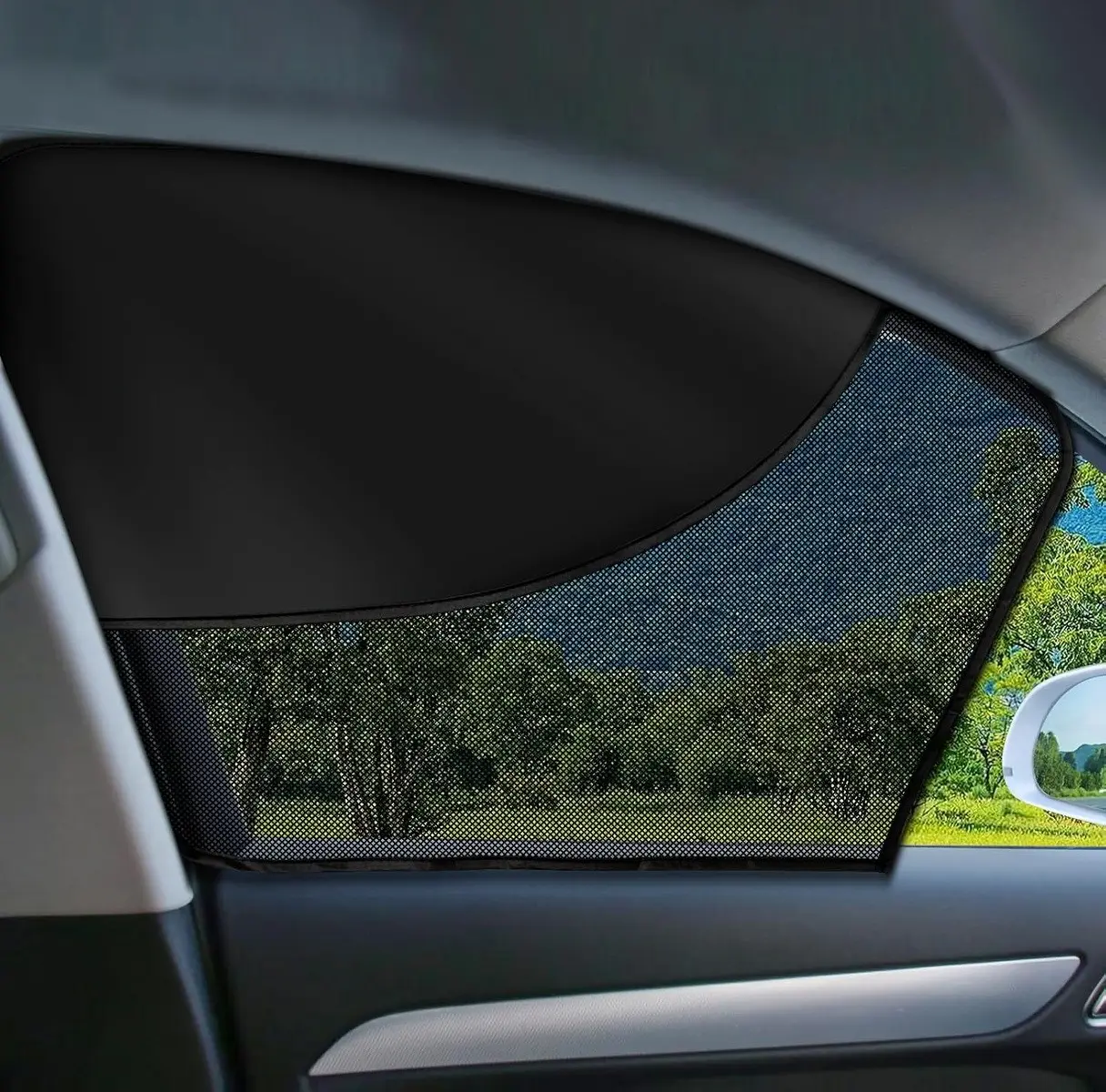 2 PCS Car Window Shades Set, Magnetic Double Layer Car Side Window Sun Shades with Full Shade/Half Shade, Black Front Window Covers for Driver Passenger, 28*20*14*19 inch Car Accessories For BMW Chevrolet Ford Honda Jeep Nissan Toyota Hyundai Volkswagen