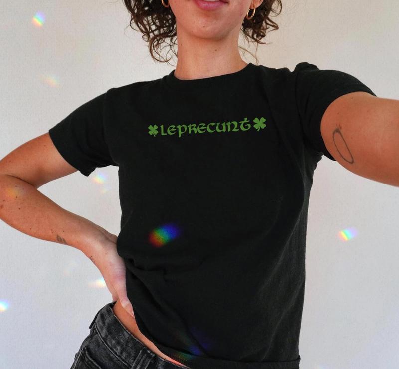 Leprecunt Y2K Baby Tee St. Patrick's Day Irish Baby Tee, Funny St. Pattys Baby Leprechaun Baby Tee Tequila Baby Tee