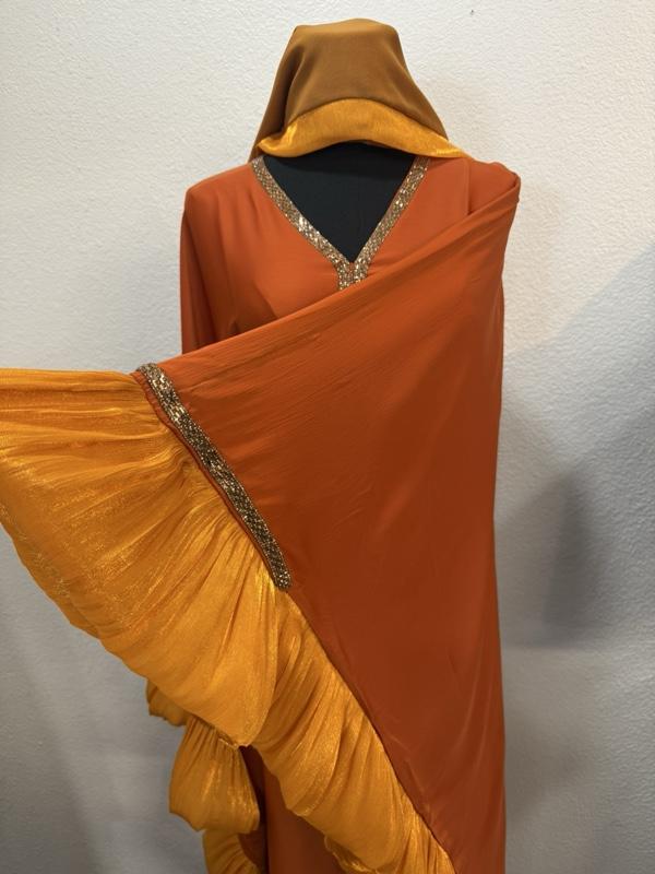 Dubai Butterfly Style Abaya -  Color with Gold Embellishments and Hooded Design