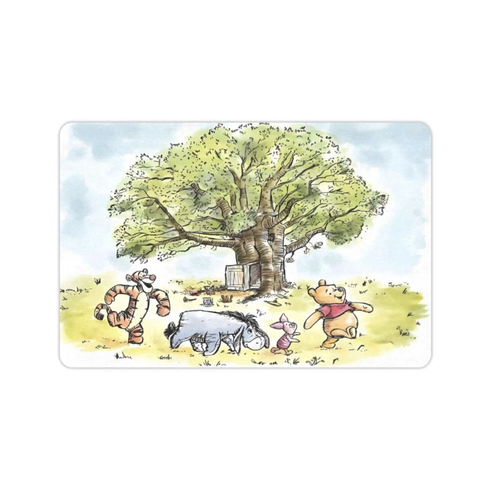 DISNEY CLASSIC Cute Winnie the Pooh Print Mat, Non Slip Absorbent Floor Mat, Low Profile Washable Entrance Rug, Decorative Indoor Outdoor Home Door Mats for Bedroom Living Room