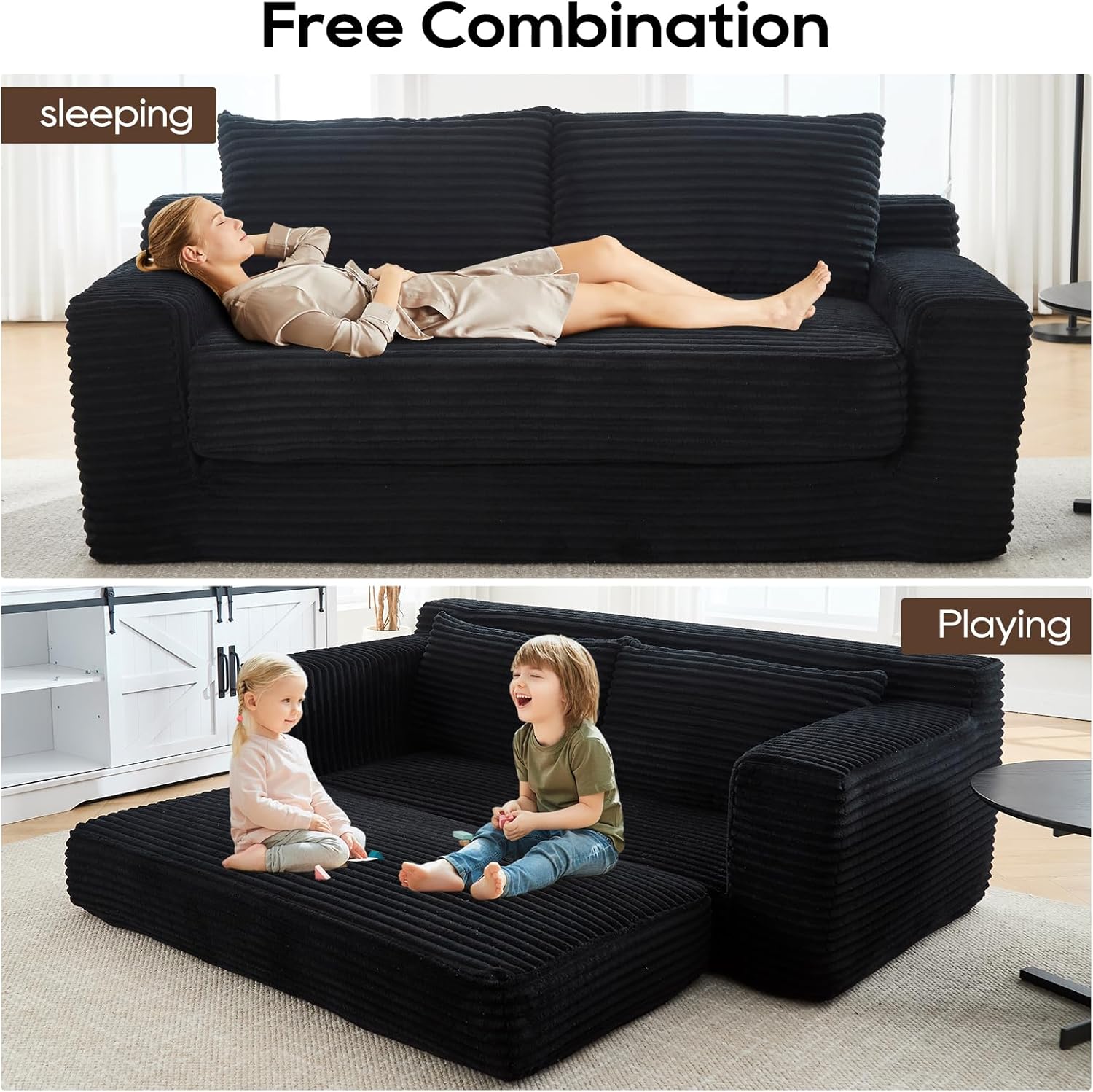 【New Year Sales】 Niccae Convertible Loveseat Sofa Bed – 2-in-1 Boneless Couch with Soft Corduroy Fabric and Memory Foam, Ideal for Small Spaces, Apartments, Home Office & Bedroom