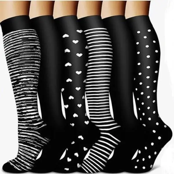 Luna&&luxe6 Pack Multi-Style Compression Socks  Cute Patterns  Solid Colors  Relieve Fatigue for Nurses Travelers & Office Workers