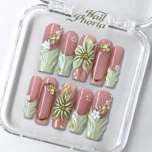 NailPhoria FAIRY VERDURE - Handmade Press-On Nails | Reusable, Salon-Quality, Long-Lasting, Glossy Design
