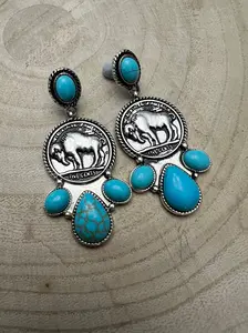 Buffalo Coin Faux Turquoise Cluster Earrings