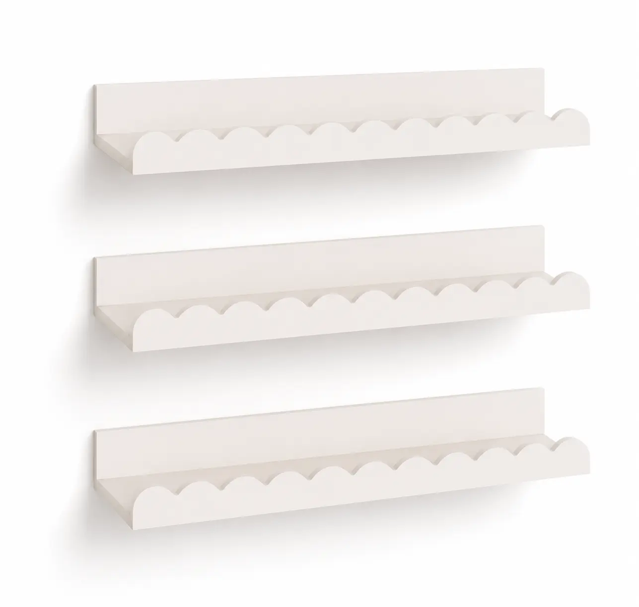Set of 3,  Nursery Book Shelves, Nursery Decor for Scalloped Shelves Book Shelf for Kids Rooms, Wall Book Shelf (Set of 3, White)