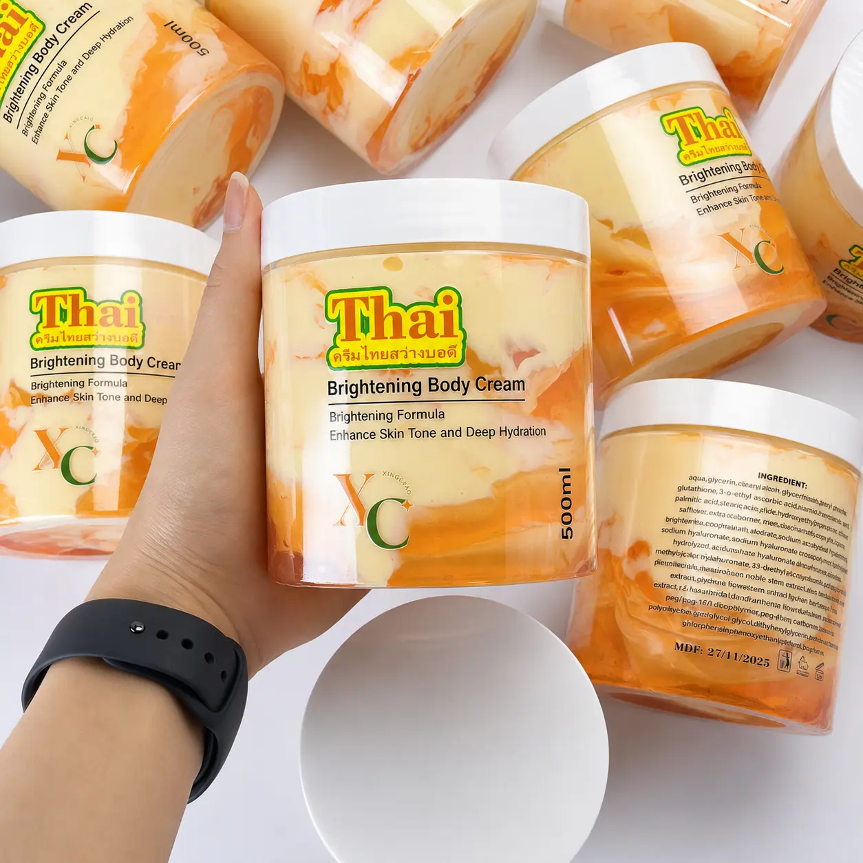 Thai Brightening Body Moisturizer with Glutathione, Pearl, Niacinamide, Tranexamic Acid, Ascorbic Acid (500ml) - Healthy Bright Lotion, Cream Texture, Full Body Skin Tone Enhancement, Deep Hydration & Nourishment