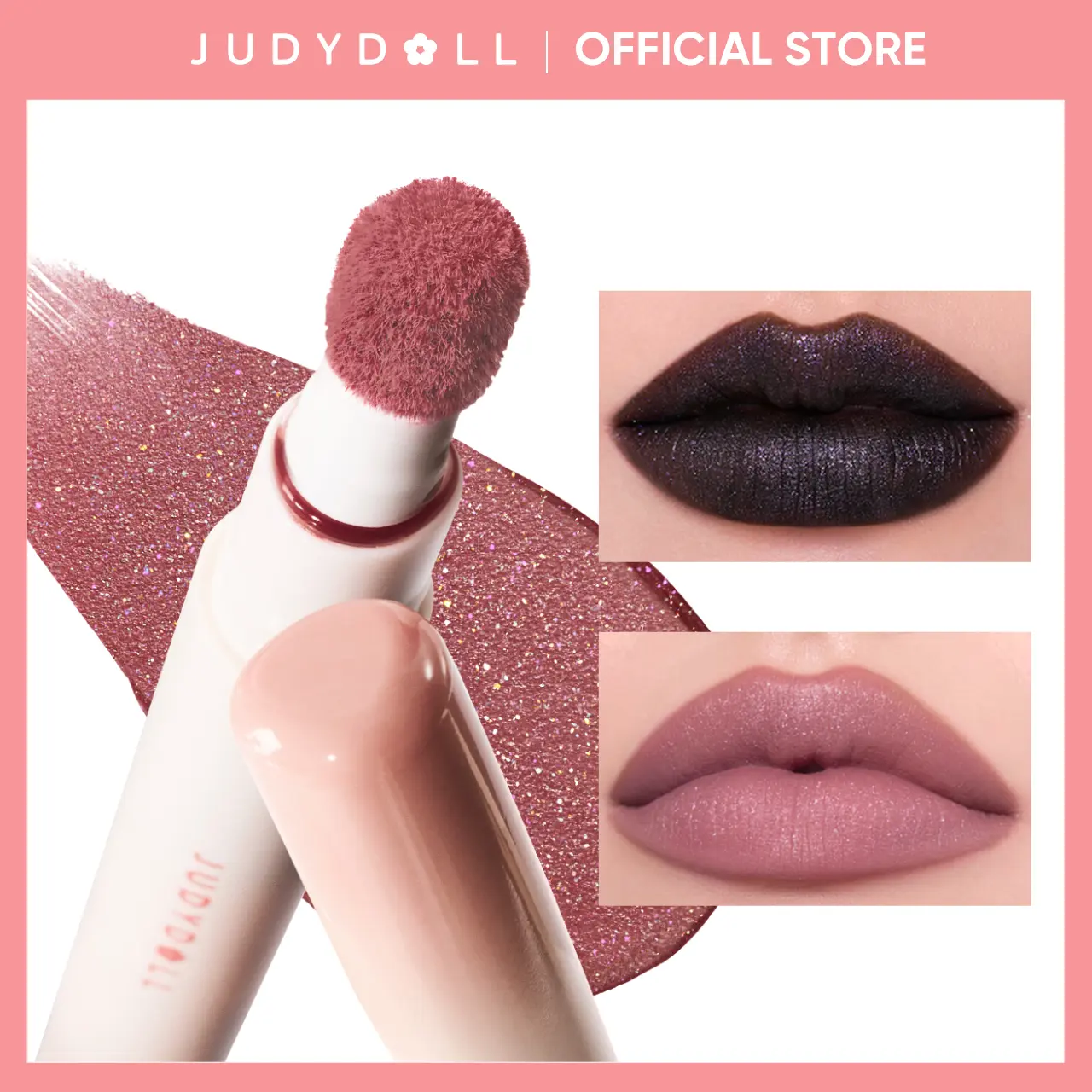 JUDYDOLL Cushion Lip Powder Cream, Cushion Matte Lock Lip Cream, Blur, Mousse, Lipstick, Hydrating, Soft Velvet Matte Lip & Cheek, Smooth Lip Mud, Waterproof, Long-Lasting, Shimmer, Not Easy To Fade, Non-Stick Cup, Makeup, Cosmetic, Back to School
