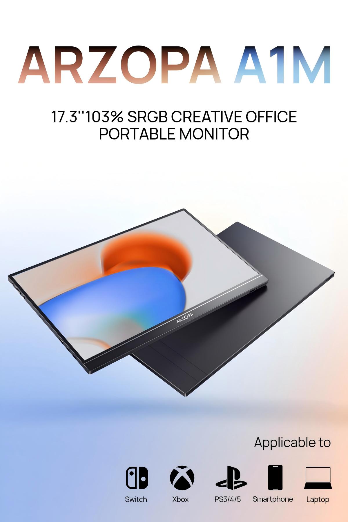 ARZOPA Portable Monitor 16.1"/17.3" FHD 1080P 60Hz/144Hz Laptop Screen Extender for PC Mac Xbox Switch PS5 iPhone IPS Display Computer Display HDR External Screen Game Workfromhome