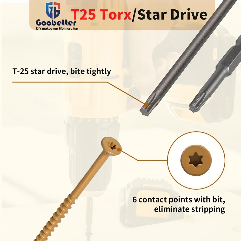 200 400pcs Deck Screws Set T25 Torx Self Tapping Wood Screws Exterior Deck Screws, #10*3-1/2 Rust Resistant Exterior Deck Screws With Yellow Ceramic Coating-for Easy Installation - Ideal For Wood Fastening