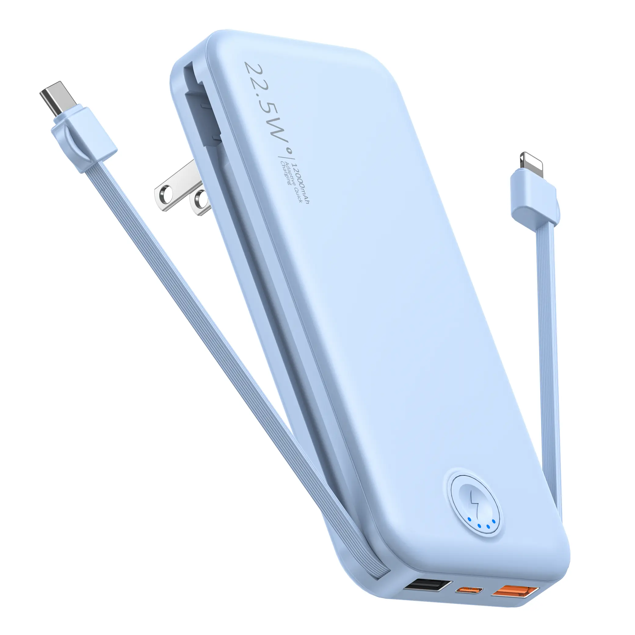 12000mAh Portable Power Bank: Equipped with an AC power plug and Type-C interface, supports fast charging, compatible with Android phones and tablets, lightweight and portable, rechargeable power bank. Blue Compact power bank charger Cable, Accessories, M
