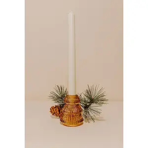Oh Christmas Tree Glass Candle Holder in Amber