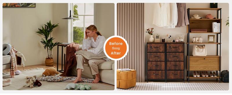 SweetFurniture 4 Drawer Fabric Dresser Tall Storage Tower, Dresser Chest with Wood Top