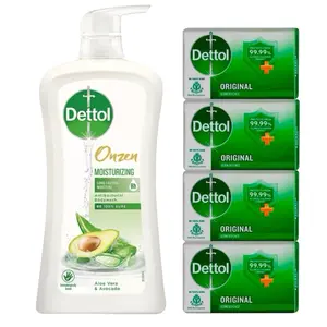 Dettol Moisturizing Body Wash & Original Soap - 900g Body wash - 4 Soap 100gs