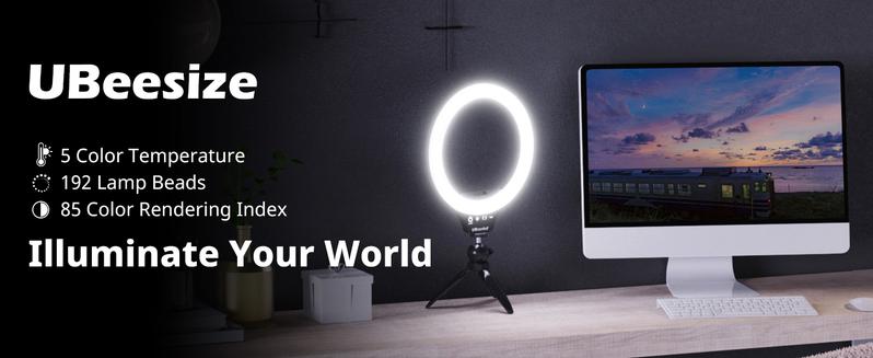 UBeesize 10" Selfie Ring Light with Bluetooth Tripod & Phone Holder Dimmable LED Light for Makeup TikTok YouTube Live Streaming Compatible with iPhone & Android