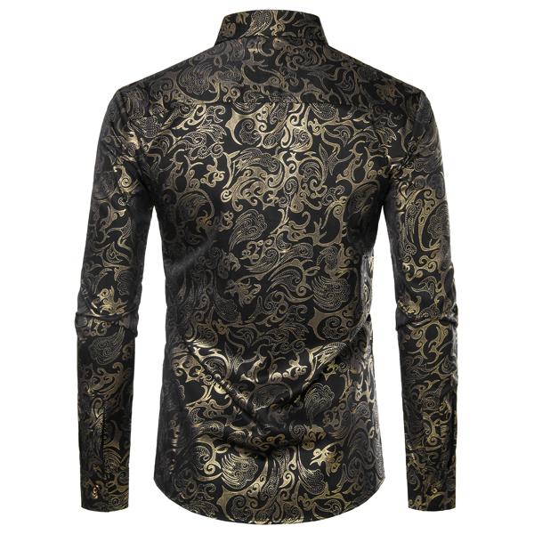ZEROYAA Men's Luxury Gold Prom Design Slim Fit Long Sleeve Button up Party Dress Shirts