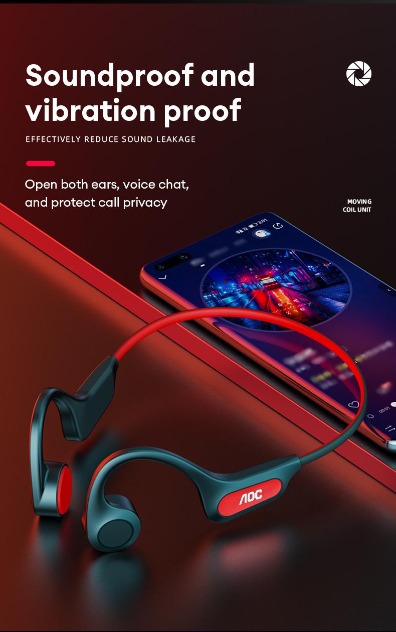 AOC ACN4521 Bone Conduction Neckband Wireless Earphones with High-Fidelity Natural Sound, Immersive Vibration Audio, Reduced Sound Leakage, IP56 Waterproof, Wireless Headphones for Music, Calls & Sports