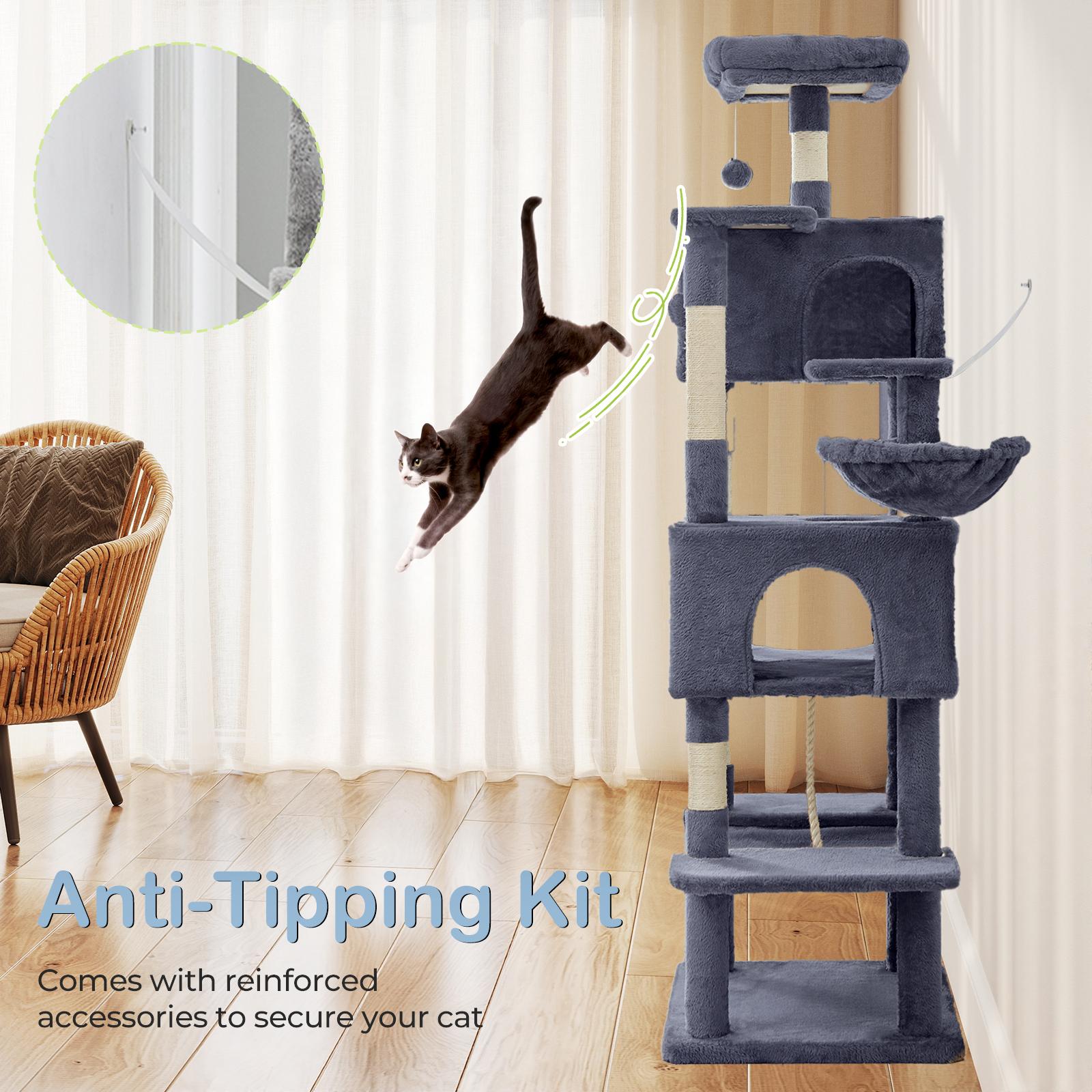66 inch Large Cat Tree for Multiple Cats, Multi-Level Cat Tower with 2 Condos, 3 Perches, Hammock & Pompoms, Extra Wide Platform for Indoor Cats and Kittens Play 66 inch Large Cat Tree for Multiple Cats, Multi-Level Cat Tower with 2 Condos, 3 Perches, Hammock & Pompoms, Extra Wide Platform for Indoor Cats and Kittens Play