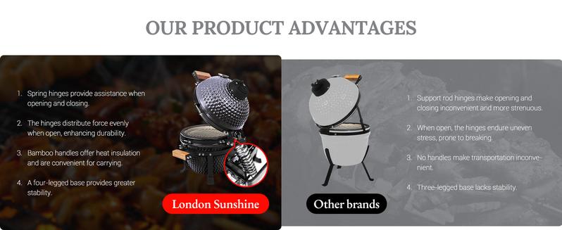London Sunshine Ceramic BBQ Charcoal Kamado Grill 13 inch Portable Tabletop BBQ Grill Light Gray