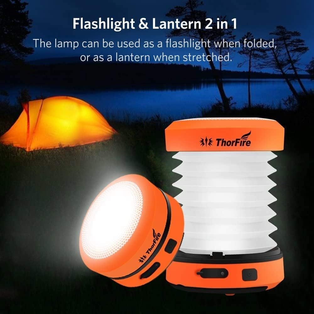 THORFIRE Collapsible Camping Lantern Rechargeable, Hand Crank Lantern Flashlight with 4 Light Modes, Portable LED Camping Lanterns for Power Outage, Hiking, Emergency, Fishing, Tent Light (2/4 Pack)