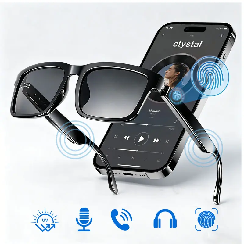 Bluetooth Audio Sunglasses, Open-Ear Wireless Glasses with Mic & Speaker, UV400 Protection, Touch Control & Hands-Free Calling for Sports Driving Business, Smart Audio Glasses, Wearable Tech Glasses, Multifunctional Audio Sunglasses, Smart Music Glasses