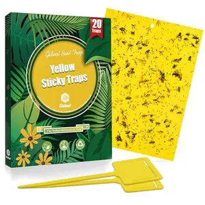 Gideal 20-Pack Dual-Sided Yellow Sticky Traps for Flying Plant Insect Such as Fungus Gnats, Whiteflies, Aphids, Leafminers,Thrips - (6x8 Inches, Included 20pcs Twist Ties)