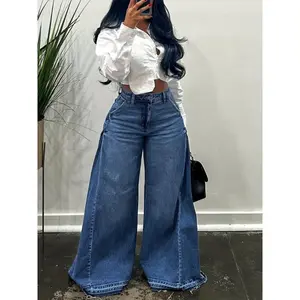 Chic Denim Wide Leg Jeans - High Waist Loose-Fitting Solid Color Below the Ankle Pants for Women ninja zimba on sale now